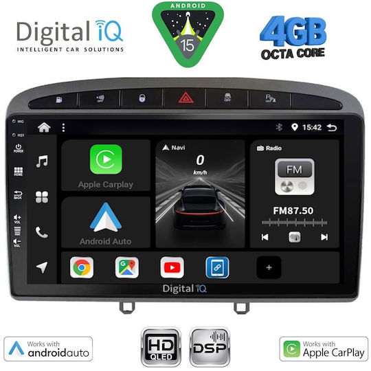 Digital IQ Car Audio System for Peugeot 308 RCZ 2007-2012 Bluetooth USB Wi-Fi GPS Apple CarPlay Android Auto with 9 Inch Touch Screen DIGITAL IQ BXF 16513GR CPAA