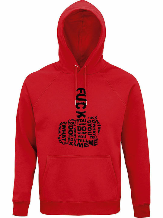 Hoodie Organic Unisex " Rage Against Machine Fuck You Middle Finger Design " Red