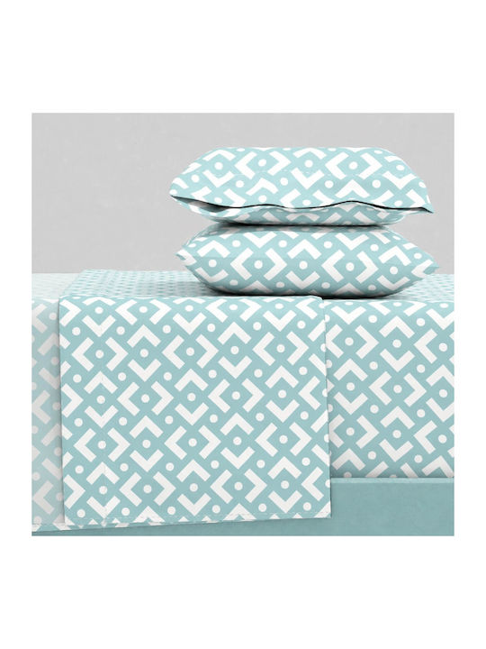 Astron Italy Chiara Set Bed Sheets for Single Bed with Rubber Hugger 100x200+30cm Petrol Blue 3 Pieces