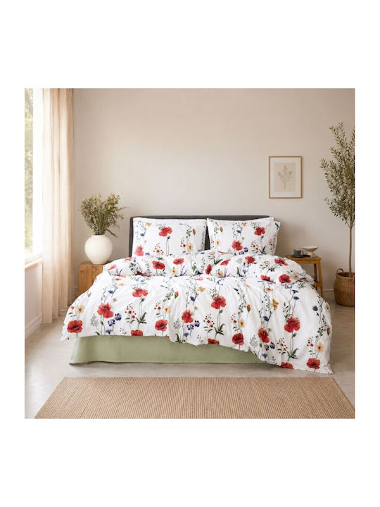 Majoli Bahar Set Huse Pentru Pilote 100% Bumbac 200x220cm Dublu Cu 2 Fețe De Pernă & 1 Cearceaf Roșii