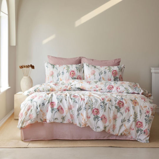 Majoli Bahar Set Huse Pentru Pilote 100% Bumbac 200x220cm Dublu Cu 2 Fețe De Pernă & 1 Cearceaf Anemones