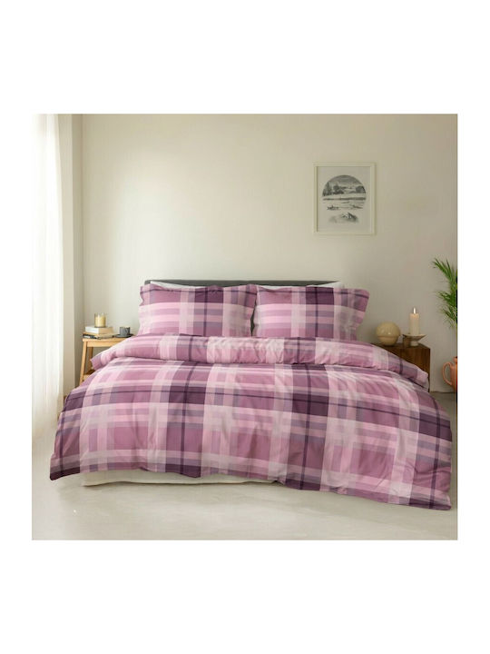 Majoli Bahar Set Huse Pentru Pilote 100% Bumbac 200x220cm Dublu Cu 2 Fețe De Pernă & 1 Cearceaf Roz