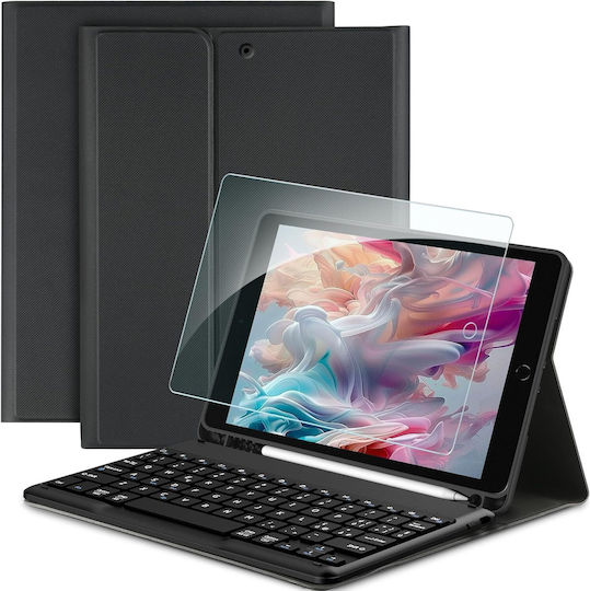 Qwerty Ipad 10,2 7., 8. und 9. Generation Hülle Kunstleder Schwarz