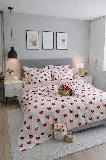 SteweHome Cotton Duvet Cover Set 195x230cm Double With Pillowcase Red