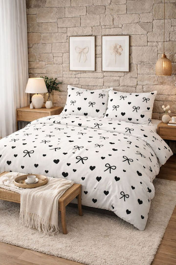 SteweHome Cotton Duvet Cover Set 195x230cm Double With Pillowcase Black