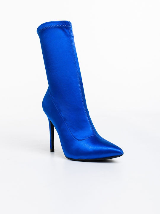 Ghete Dama Ankle Boots cu Toc Înalt Albastre