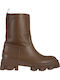 Leather Women's Ankle Boots with Platform & Fur Brown