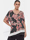 Women's Blouse with V-Neckline Black Floral