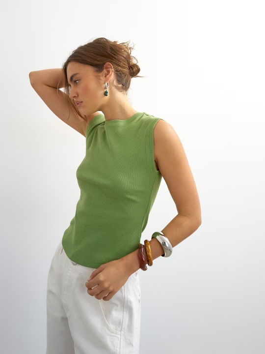 Topshop Women's Cotton Sleeveless Green Top