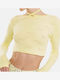 Bluza Damă Crop Top Bumbac Mânecă Lungă Galbenă
