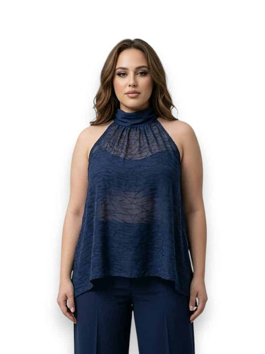 Women's Sleeveless Top with Tie at the Neck Blue