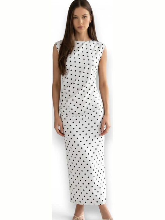 Summer Midi Dress White With Black Polka Dot