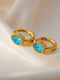 Single Steel Hoop Earrings Gold Plated Light Blue