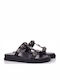 Leder Flache Sandalen Für Damen Schwarz