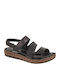Leather Women's Flat Sandals Black