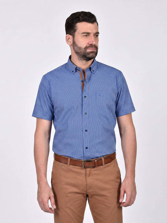 Short Sleeve Shirt in Regular Fit Checked Blue