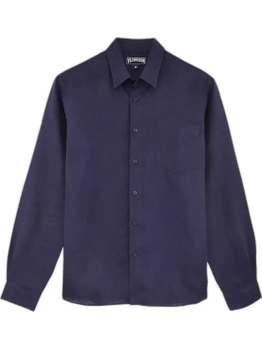 Short Sleeve Linen Shirt Bleu Marine