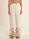 Women's Fabric Trousers in Wide Leg Style Ecru