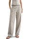 Women's Fabric Trousers in Straight Leg Style Striped Black-Beige