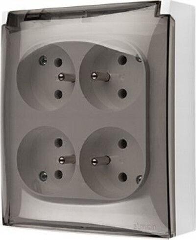 Kontakt-simon Simon Aquaclick Steckdose Ip44 4x Erdung Schnellverbinder Transparenter Klappdeckel Vorderseiten Schienen Weiß Acgz4cz/11a