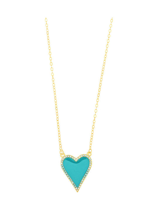 Breeze Necklace with Heart Design made of Gold Plated Silver with Light Blue Zircon