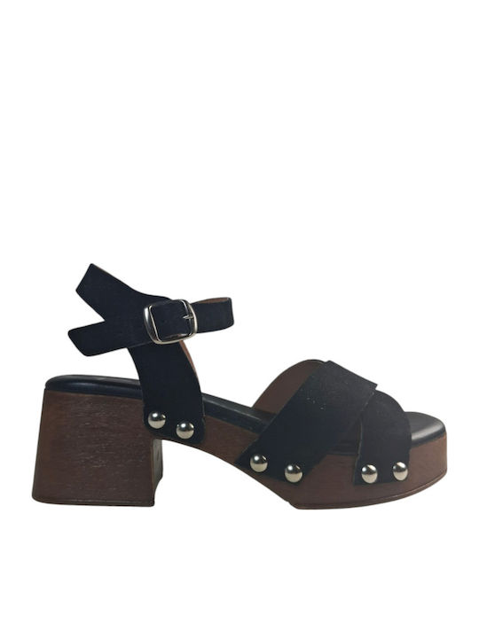 Leather Black Sandals -484-01-Black