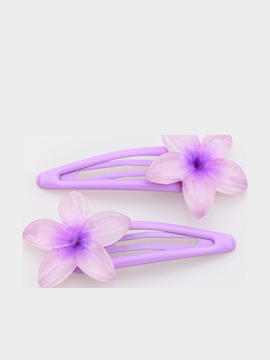 Set Kids Hair Clips with Bobby Pin Hair Clip Flower Design in Purple Colour 2 Pieces 5398-3-Purple