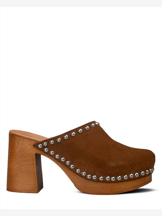 Wall Street Mules With Heel In Brown Colour