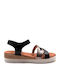 Leather Women's Flat Sandals Flatforms Black