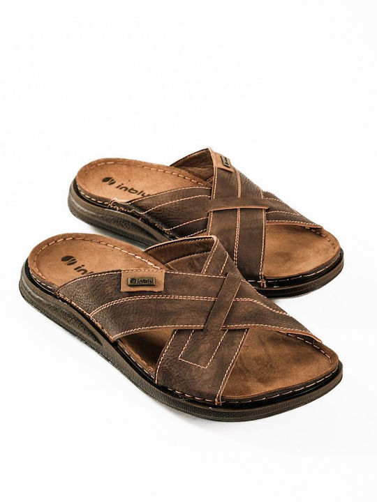 Inblu Leather Men's Sandals In Brown Color