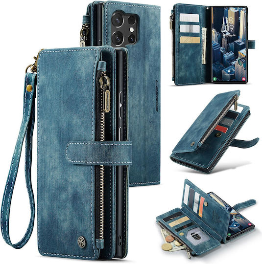 Caseme C30 Samsung Galaxy S25 Ultra 5g Card Slots Zipper Wallet Synthetic Leather Case Blue