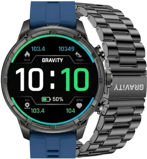 Gravity GT41-2 53mm Smartwatch με Παλμογράφο (Black)
