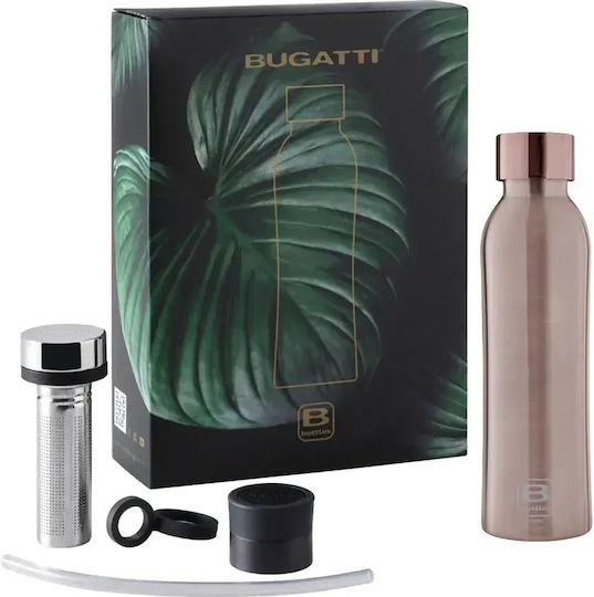 Casa Bugatti Sticlă Termos Oțel Inoxidabil Fără BPA 500ml Rose Gold cu Buclă și Pai