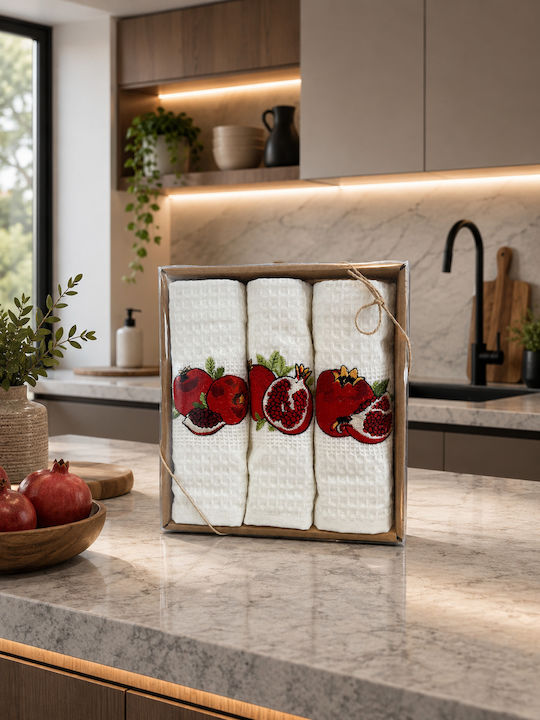 Kipper Kipper Kitchen Towel Made of 100% Cotton in White Colour 40x60cm 3 Pieces