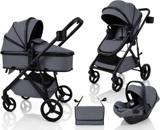 Homeone Verstellbarer 3-in-1 Baby Kinderwagen Für Ab 6+ Monate Grau C10-GREY