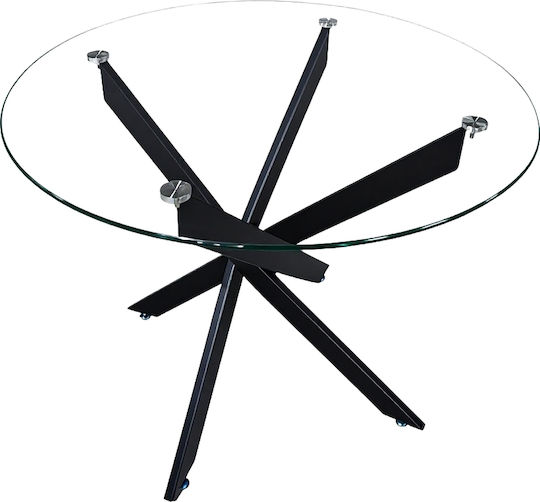 Glas Rund Esstisch mit Glober Oberfläche Schwarz 90x90x75cm