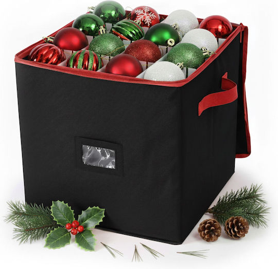 Relaxdays Christmas Bauble Storage Box 33x33x33cm Capacity 64 Baubles Red Black