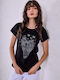 Celestino T-shirt Στάμπα Πεταλούδες Loose Fit Μαύρο