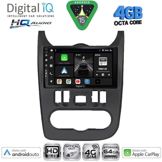 Digital IQ Ηχοσύστημα Αυτοκινήτου για Renault Logan Dacia Duster / Logan / Sandero 2006-2012 (Bluetooth/USB/WiFi/GPS/Apple-Carplay/Android-Auto) με Οθόνη Αφής 9"