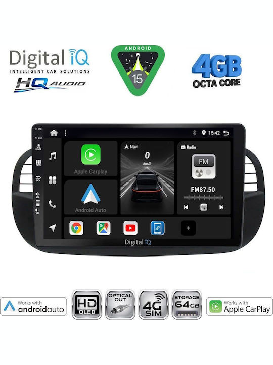 Digital IQ Car Audio System for Fiat 500 2007-2015 Bluetooth USB WiFi GPS Apple CarPlay Android Auto with 9" Touch Screen