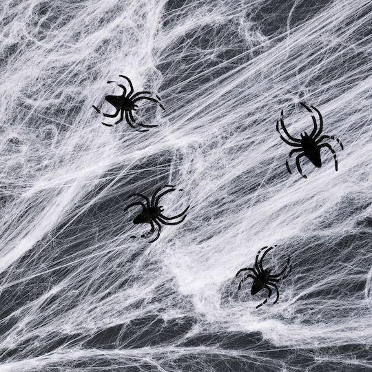 Spinnennetz Spinne Weiß 4-5 M² Synthetisches Baumwollmaterial 4 Spinnen Halloween