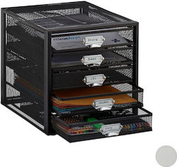 Relaxdays Organizator Documente Birou 5 Compartimente Dimensiune A4 29 X 27.5 X 35.5 Cm Oțel Negru
