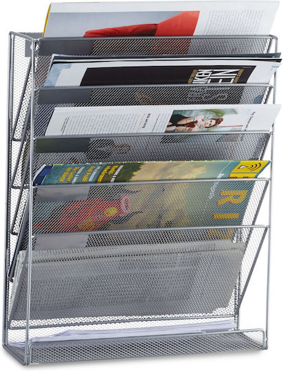 Relaxdays Wandmontierter Magazinordner Silber 40,5x10,5x32,5 cm