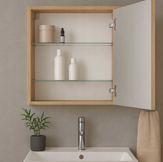 Deftrans Καθρέπτης από Μοριοσανίδα με Ντουλάπι 60x60cm Καφέ