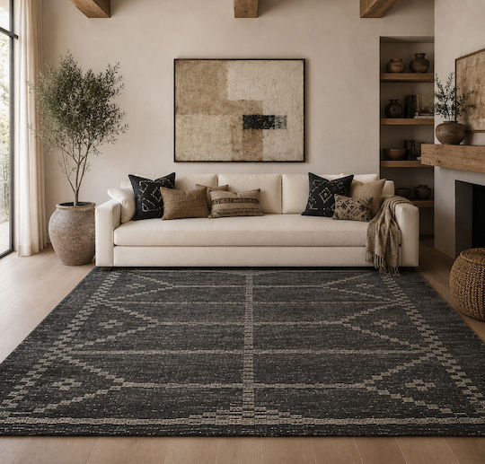 Shaggy Geometric Covor Rectangular Antracit/crem 240x300cm