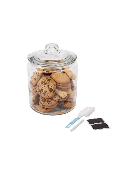 Set Borcane Pentru Biscuiți Cu Capac Relaxdays 26x18cm Transparent 4 Litri Etichete Perie De Curățare