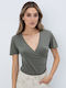 Damen Bluse Kurzärmelig Khaki