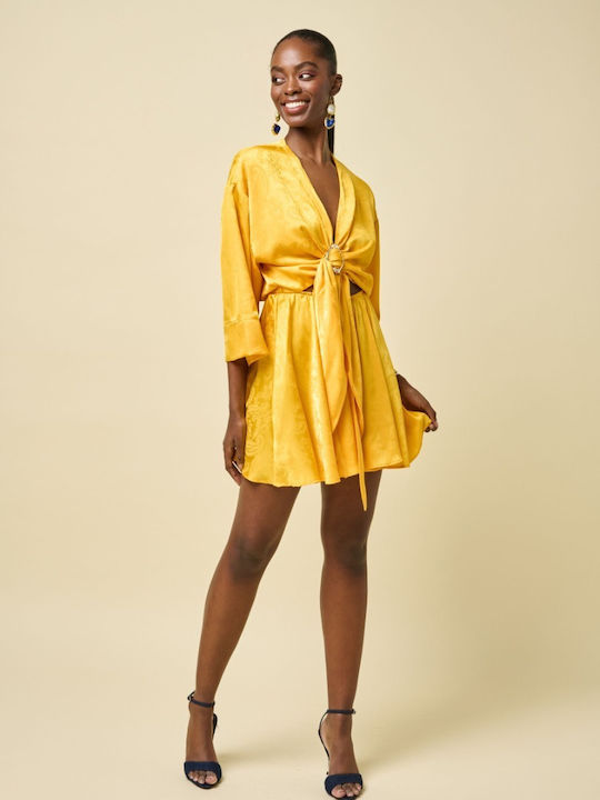 Bluza Damă Satin Mânecă Lungă Galben