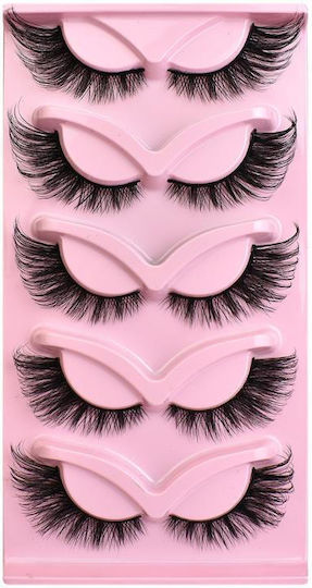 5 Pairs Set Pink Fox Full-length Fox-eye False Lashes Cat-eye Voluminous Curly Realistic Lashes Style Fox Xf03