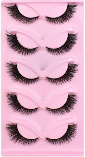 5 Pairs Set Pink Fox Full-length Fox-eye False Lashes Cat-eye Voluminous Curly Realistic Lashes Fox-style Kz09